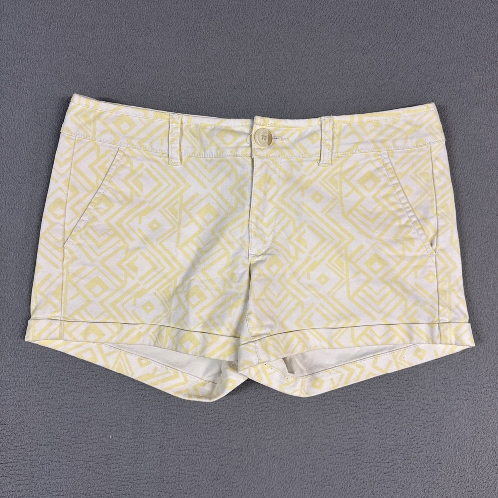 American Eagle Shorts Womens 6 Yellow White Geometric Midi Stretch Cuffed Cotton